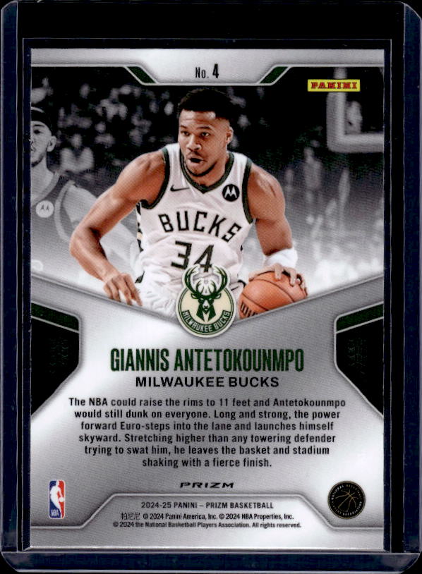 2024-25 Panini Prizm #4 Giannis Antetokounmpo Dominance Prizms Green