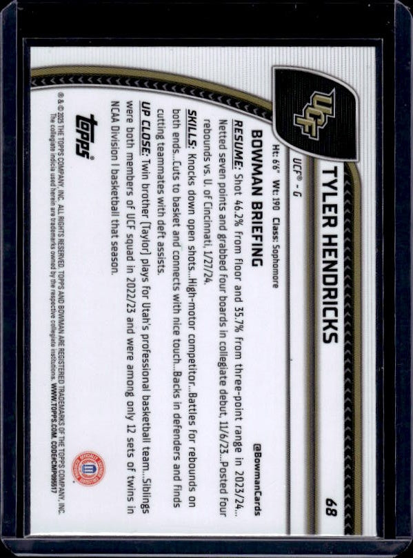 2024-25 Bowman University Chrome #68 Tyler Hendricks Green Shimmer Refractor
