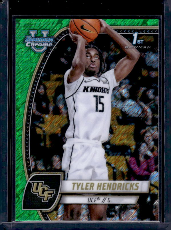 2024-25 Bowman University Chrome #68 Tyler Hendricks Green Shimmer Refractor
