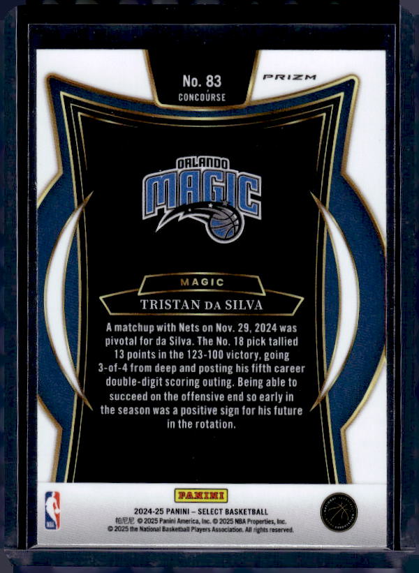 2024-25 Panini Select #83 Tristan da Silva Blue Prizm