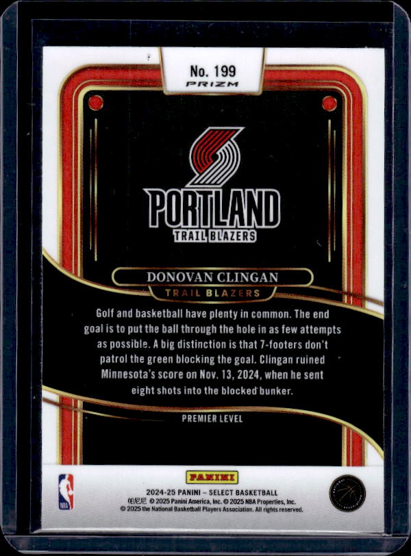 2024-25 Panini Select #199 Donovan Clingan Blue Prizm