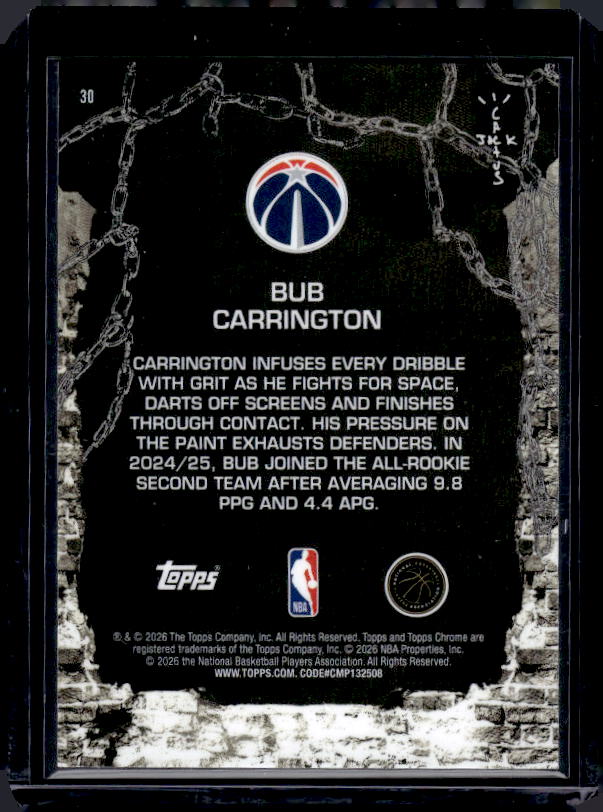 2025-26 Topps Chrome Cactus Jack #30 Bub Carrington Green Refractor #/99