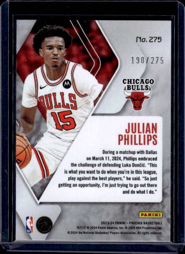 2023-24 Panini Phoenix #275 Julian Phillips Phoenix Maroon Ice #/275