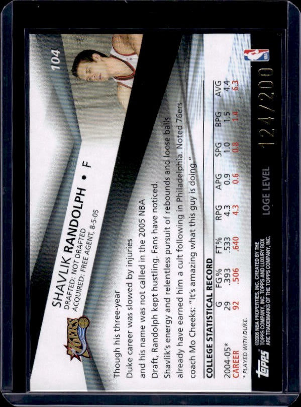 2005-06 Topps Luxury Box #104 Shavlik Randolph Loge Level #/200