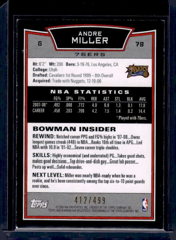 2008-09 Bowman #78 Andre Miller Blue #/499