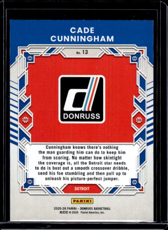 2025-26 Donruss #13 Cade Cunningham Elite Series Holo Green Laser