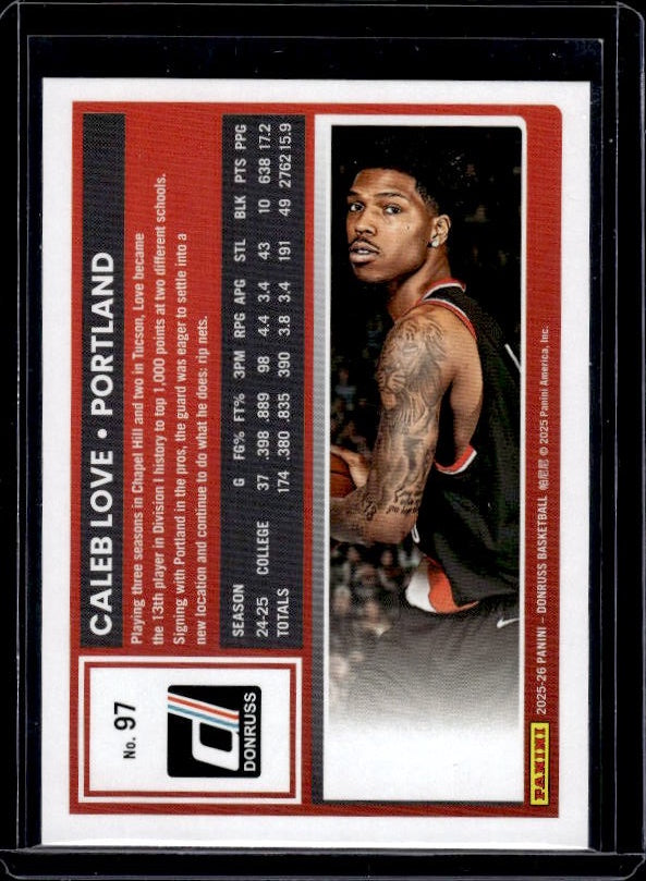 2025-26 Donruss #97 Caleb Love Holo Green Laser