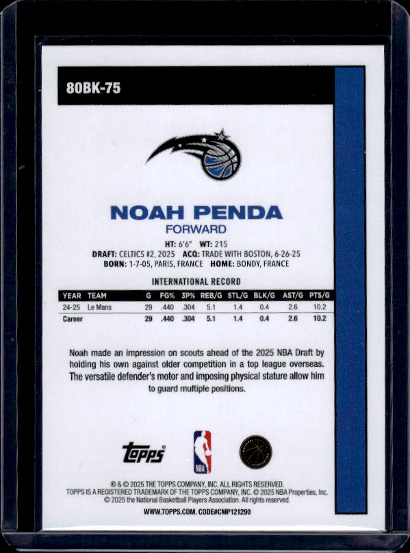 2025-26 Topps #80BK-75 Noah Penda 1980-81 Topps Basketball