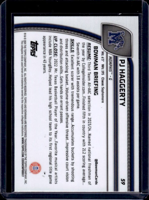 2024-25 Bowman University Chrome #59 PJ Haggerty Green Shimmer Refractor