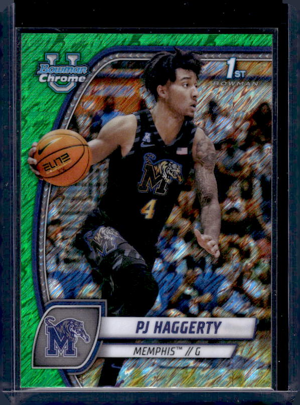 2024-25 Bowman University Chrome #59 PJ Haggerty Green Shimmer Refractor