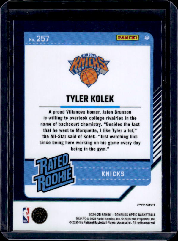 2024-25 Donruss Optic #257 Tyler Kolek Holo