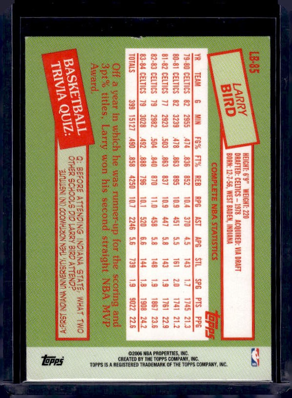 2006-07 Topps #LB-85 Larry Bird Larry Bird The Missing Years