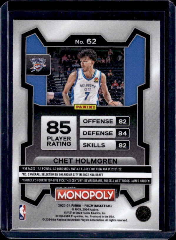 2023-24 Panini Prizm Monopoly #62 Chet Holmgren