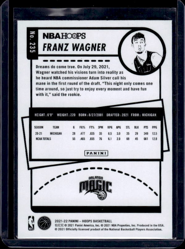 2021-22 Hoops #235 Franz Wagner