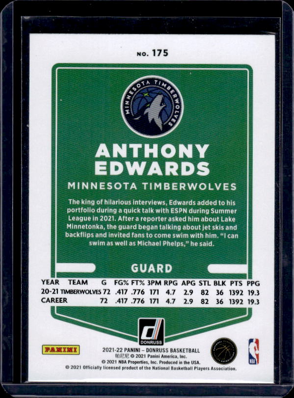 2021-22 Donruss #175 Anthony Edwards