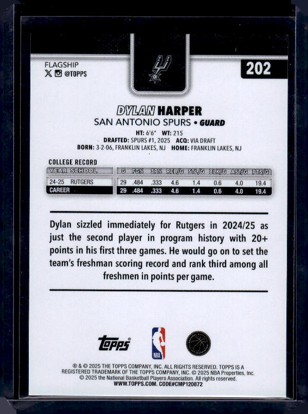 2025-26 Topps #202 Dylan Harper