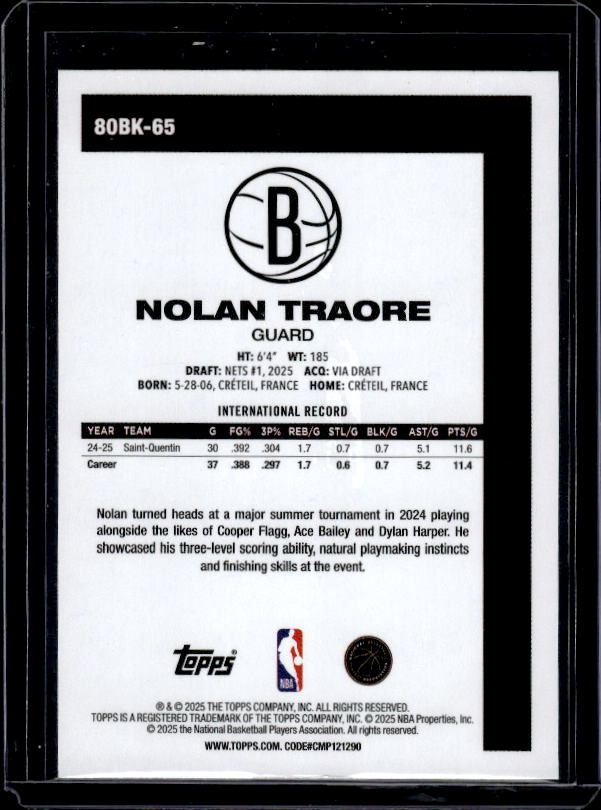 2025-26 Topps #80BK-65 Nolan Traore 1980-81 Topps Basketball