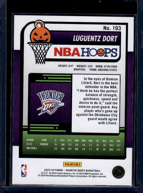 2023-24 Hoops Haunted Hoops #193 Luguentz Dort Slime