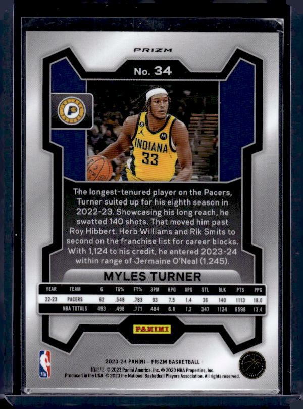 2023-24 Panini Prizm #34 Myles Turner Prizms Ice