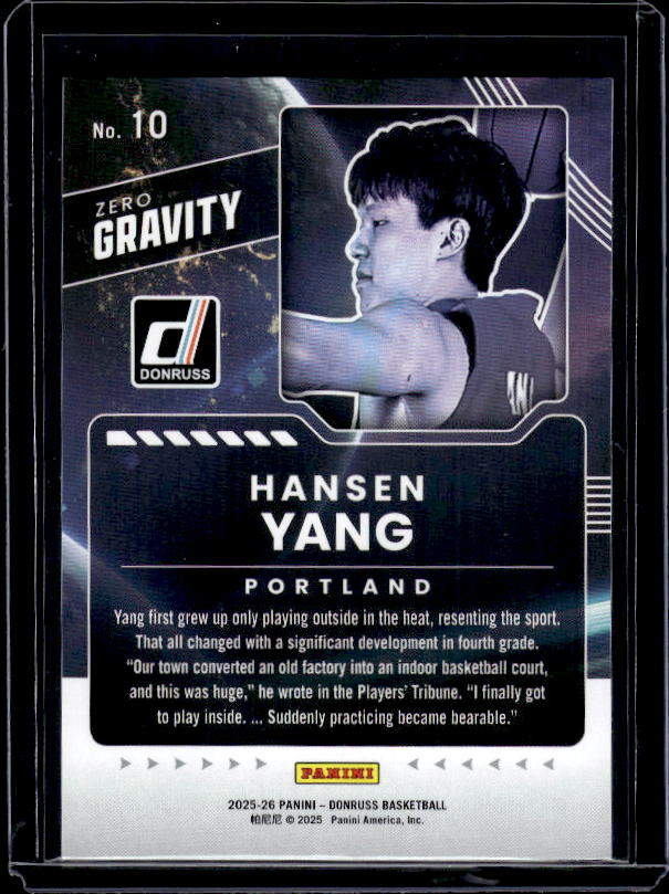 2025-26 Donruss #10 Hansen Yang Zero Gravity