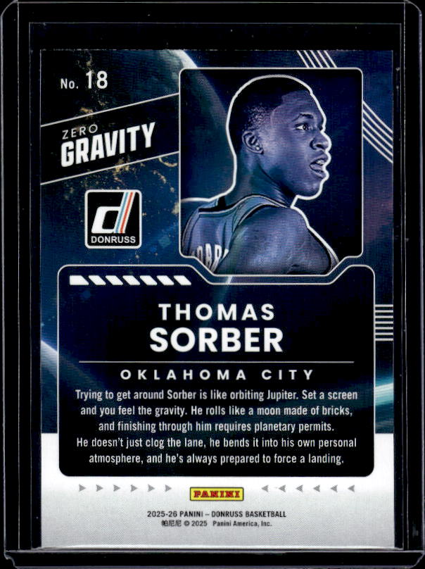 2025-26 Donruss #18 Thomas Sorber Zero Gravity Holo Green Laser