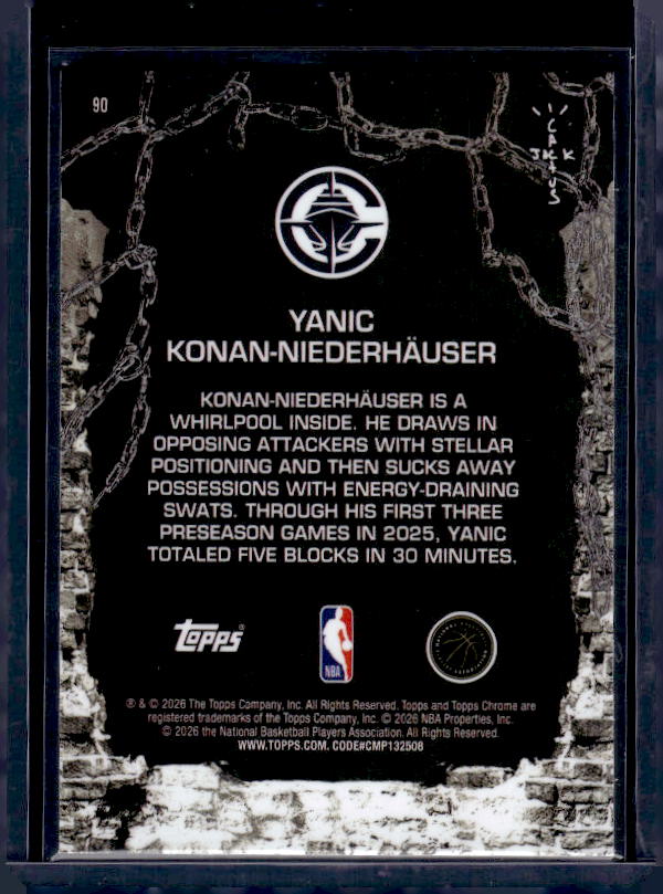 2025-26 Topps Chrome Cactus Jack #90 Yanic Konan-Niederhäuser