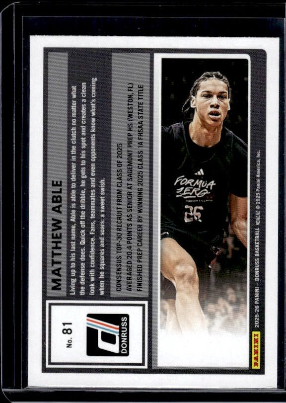 2025-26 Donruss #81 Matthew Able Holo Green Laser