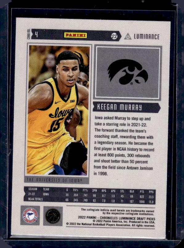 2022 Panini Chronicles Draft Picks #4 Keegan Murray