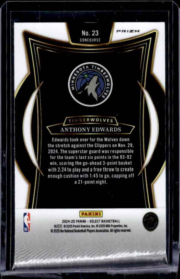 2024-25 Panini Select #23 Anthony Edwards Green White Purple Prizm