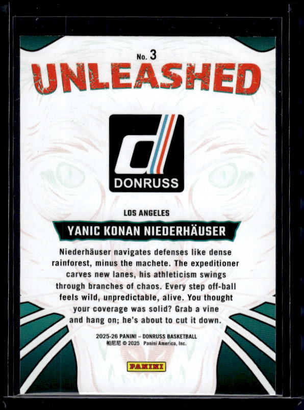 2025-26 Donruss #3 Yanic Konan Niederhauser Unleashed Holo Green Laser