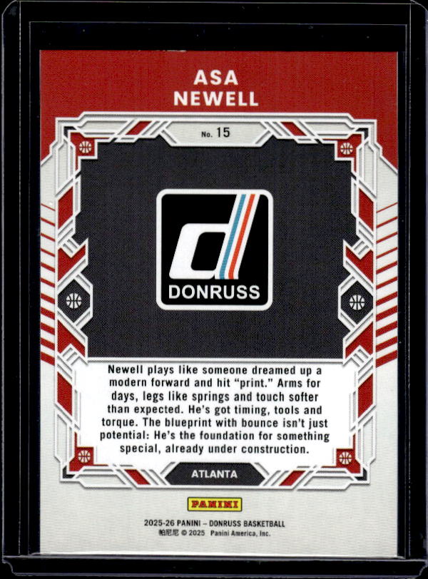 2025-26 Donruss #15 Asa Newell Elite Series