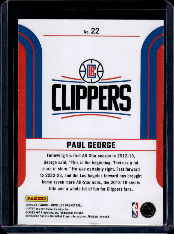 2023-24 Donruss #22 Paul George Franchise Features