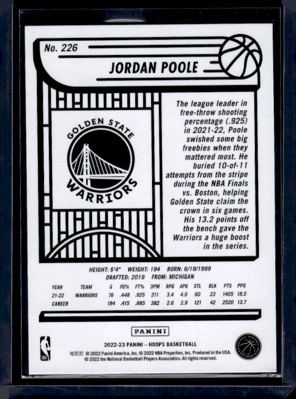 2022-23 Hoops #226 Jordan Poole Purple