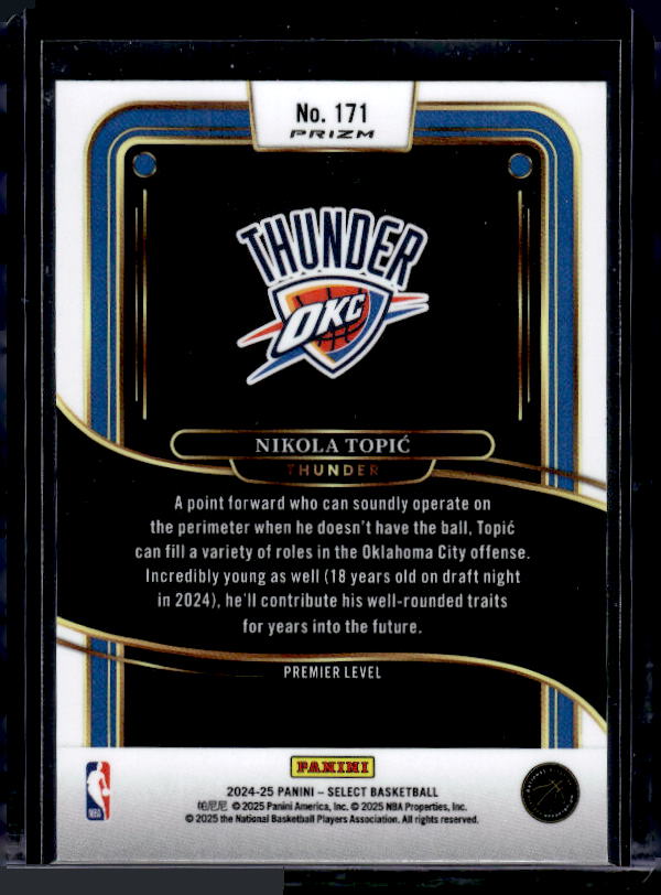 2024-25 Panini Select #171 Nikola Topic Orange Flash Prizm