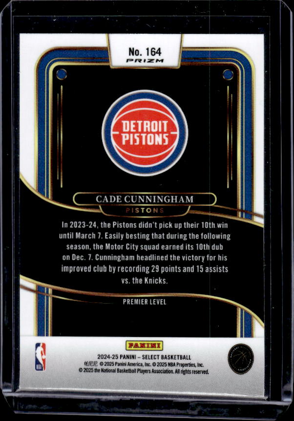 2024-25 Panini Select #164 Cade Cunningham Green White Purple Prizm