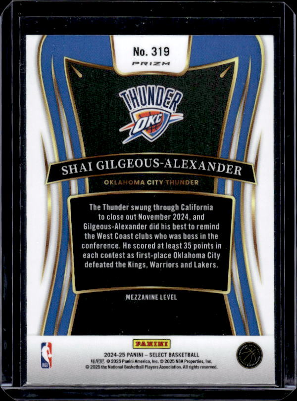 2024-25 Panini Select #319 Shai Gilgeous-Alexander Orange Flash Prizm
