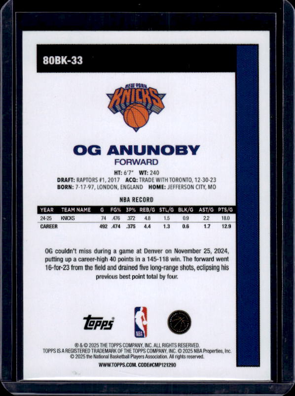 2025-26 Topps #80BK-33 OG Anunoby