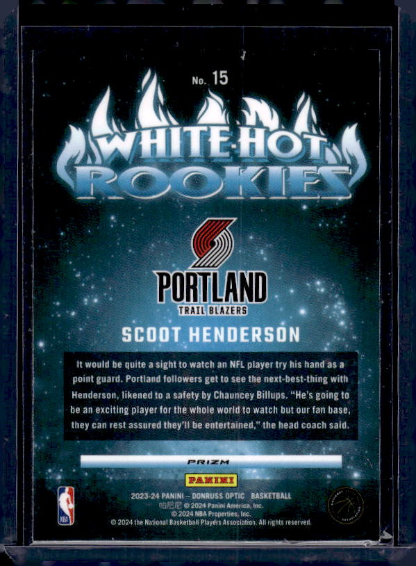 2023-24 Donruss Optic #15 Scoot Henderson White Hot Rookies Purple