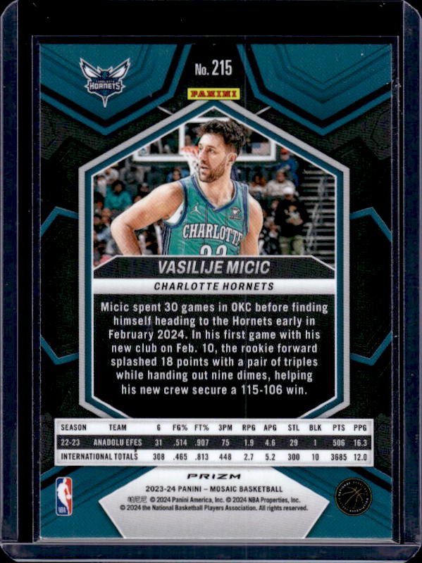 2023-24 Panini Mosaic #215 Vasilije Micic Silver