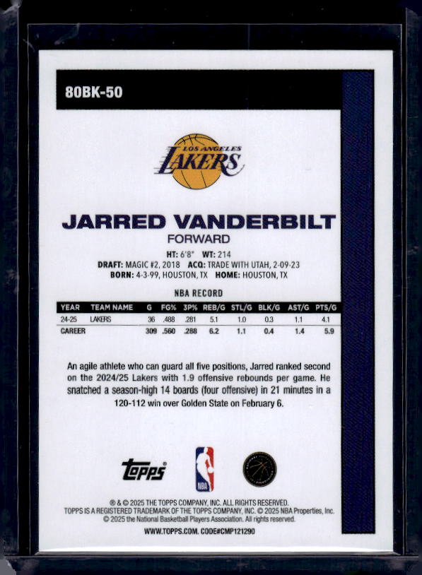 2025-26 Topps #80BK-50 Jarred Vanderbilt 1980-81 Topps Basketball