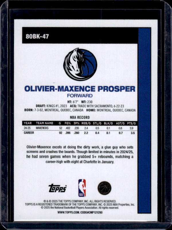 2025-26 Topps #80BK-47 Olivier-Maxence Prosper 1980-81 Topps Basketball