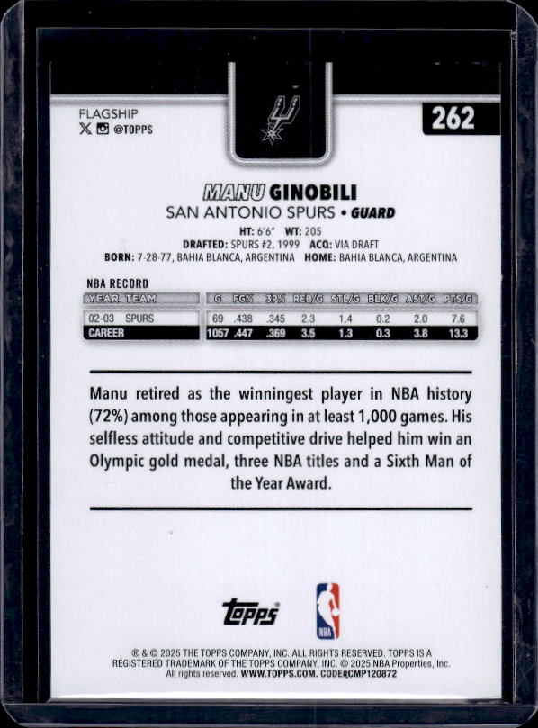 2025-26 Topps #262 Manu Ginobili Season Tip Off