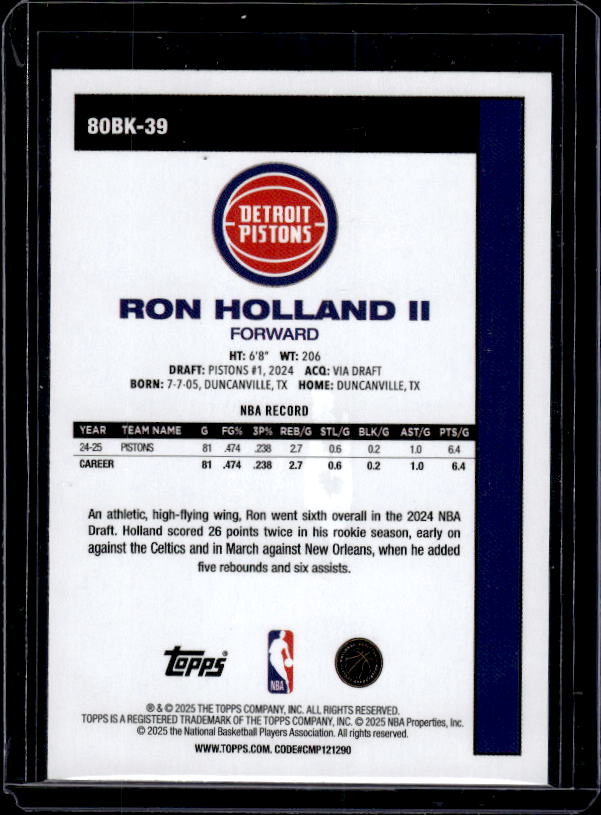 2025-26 Topps #80BK-39 Ron Holland II 1980-81 Topps Basketball