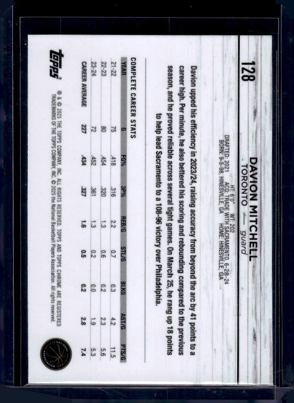 2024-25 Topps Chrome #128 Davion Mitchell Blue Basketball Refractor