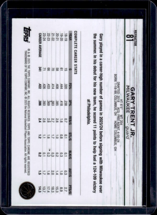 2024-25 Topps Chrome #81 Gary Trent Jr. Refractor