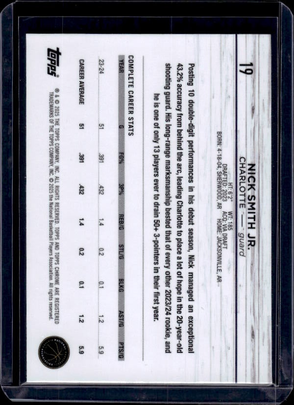2024-25 Topps Chrome #19 Nick Smith Jr. Blue Basketball Refractor