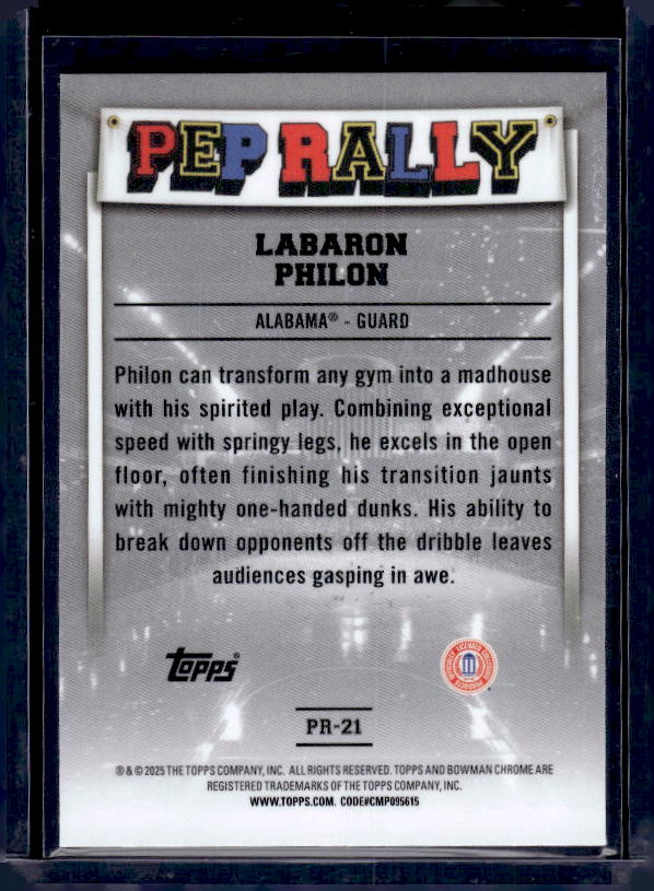 2024-25 Bowman University Chrome #PR-21 Labaron Philon Pep Rally