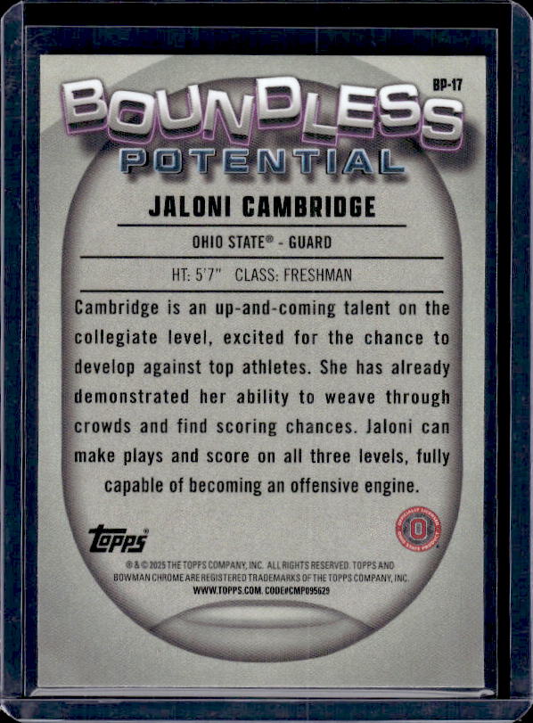 2024-25 Bowman University Chrome #BP-17 Jaloni Cambridge Boundless Potential