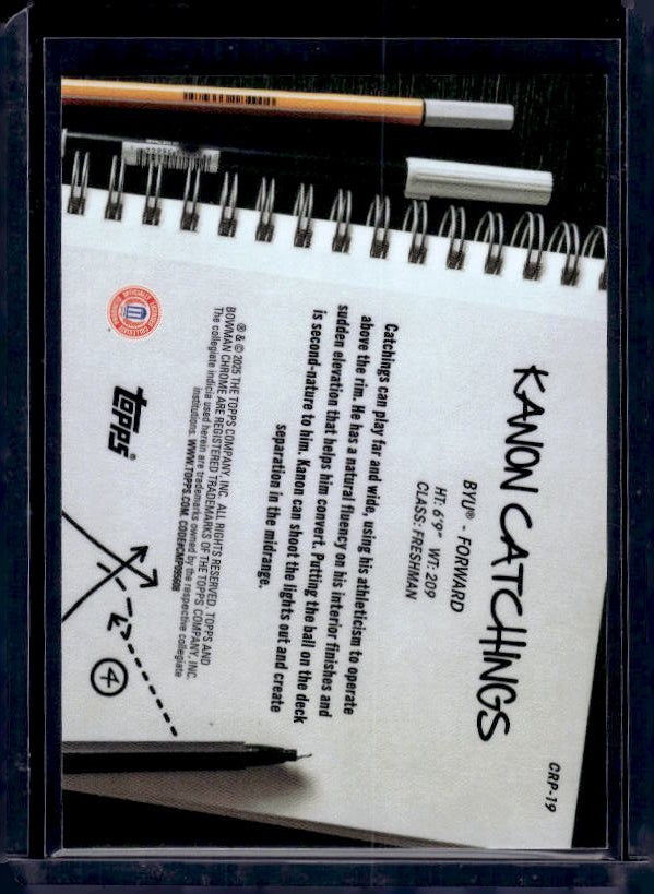 2024-25 Bowman University Chrome #CRP-19 Kanon Catchings College Rule Playbook