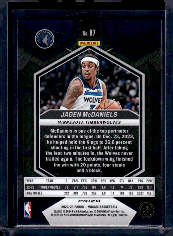 2023-24 Panini Mosaic #87 Jaden McDaniels Reactive Yellow
